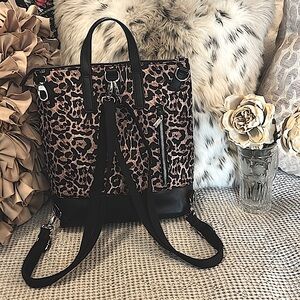 TJ Collection Leopard Torbole Convertible Transformer Backpack Crossbody Bag